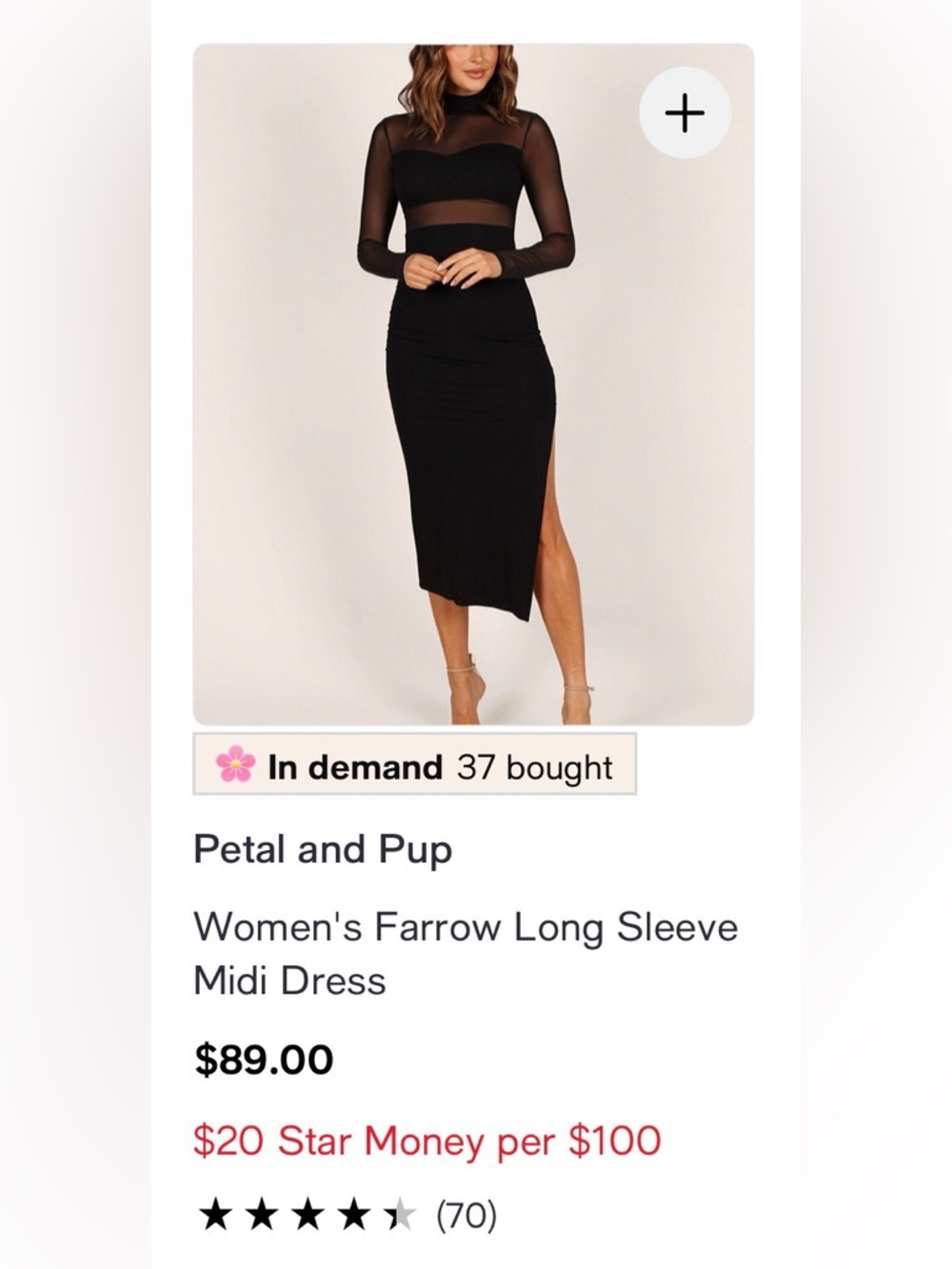 Petal & Pup Black Mesh Sleeve Midi Dress with Side Slit